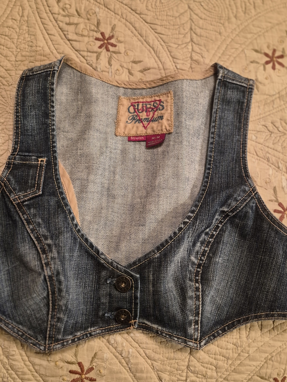 Guess Dark Wash Denim Crop Vest Top - Blue